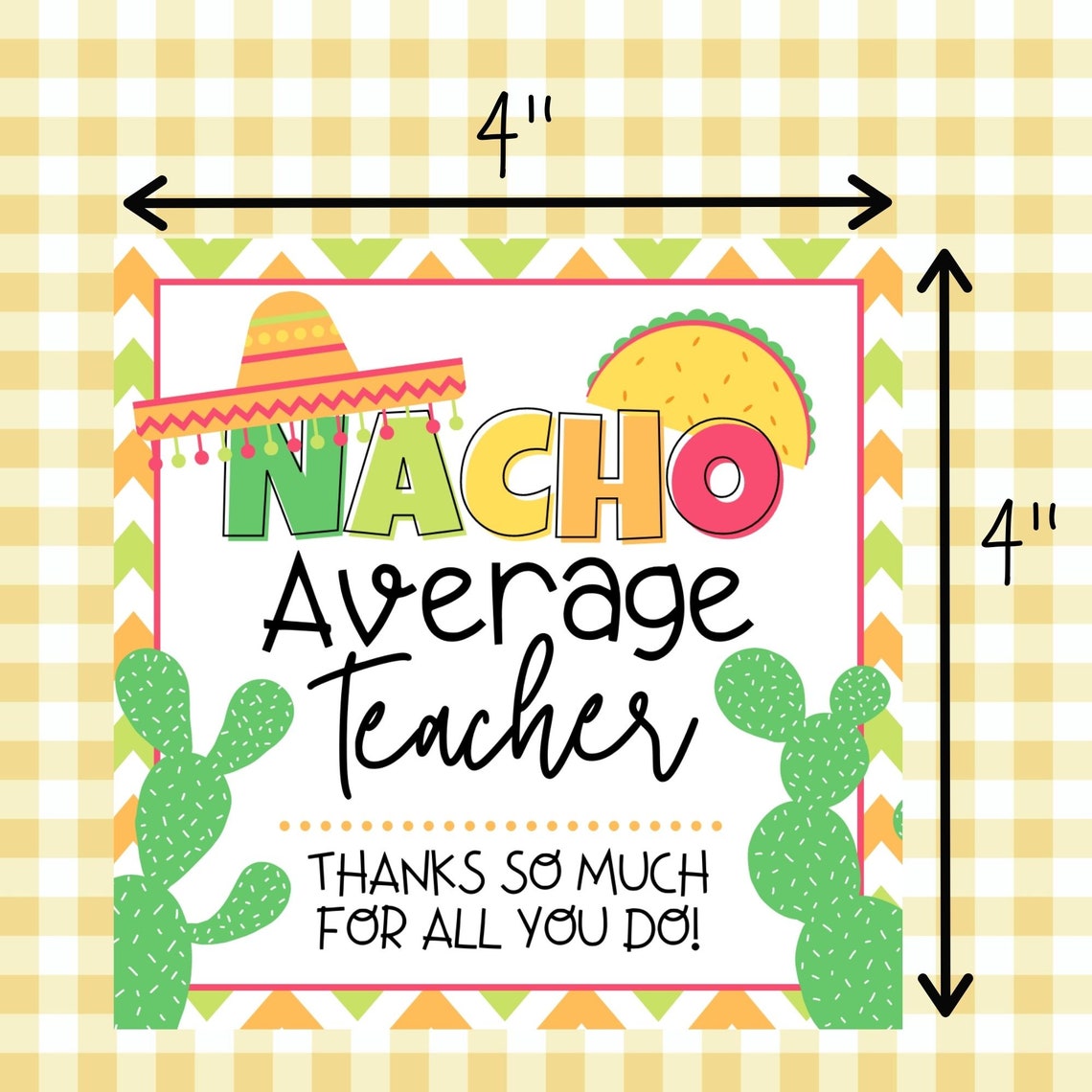 Nacho Average Teacher Gift Tag Set of 8 Teacher Appreciation | Etsy
