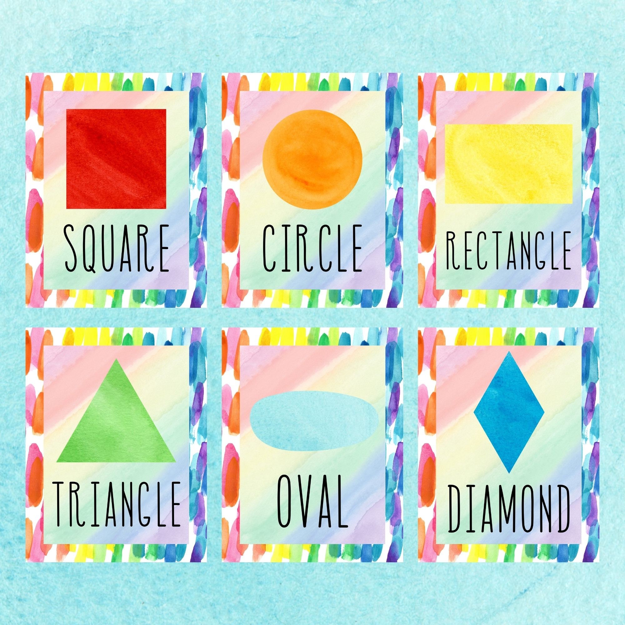 PRINTABLE Shape Poster Pack Watercolor Rainbow Printable - Etsy