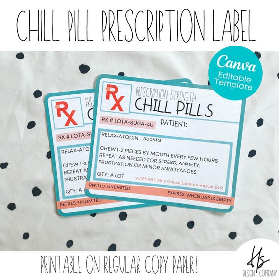 PRINTABLE Prescription Chill Pill Candy Jar Label | Nursing Home | CNA Appreciation | Marketing | Health Care Gift | CNA Week | Nurse's Week