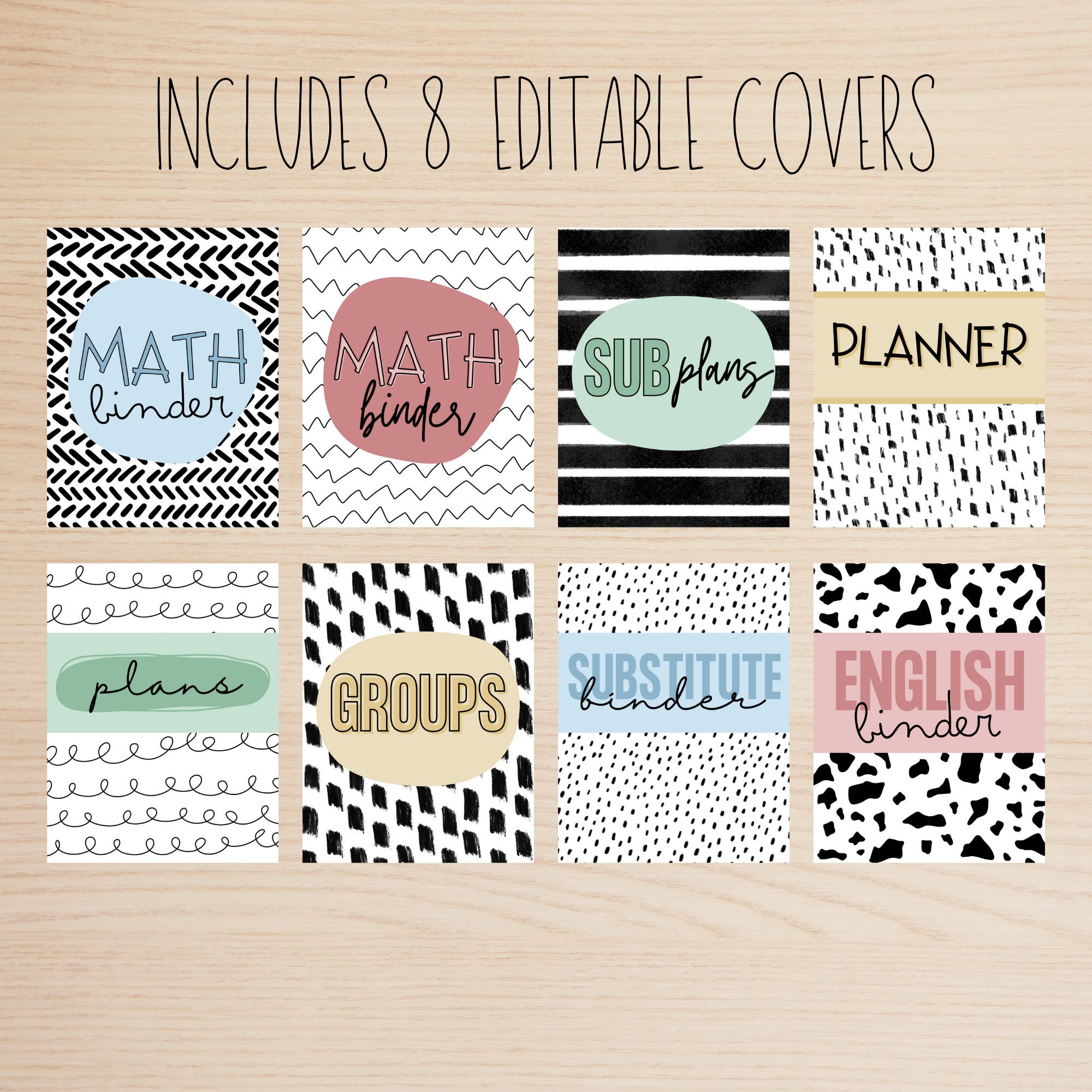 EDITABLE Colorful Binder Covers & Spines Printable Binder Covers