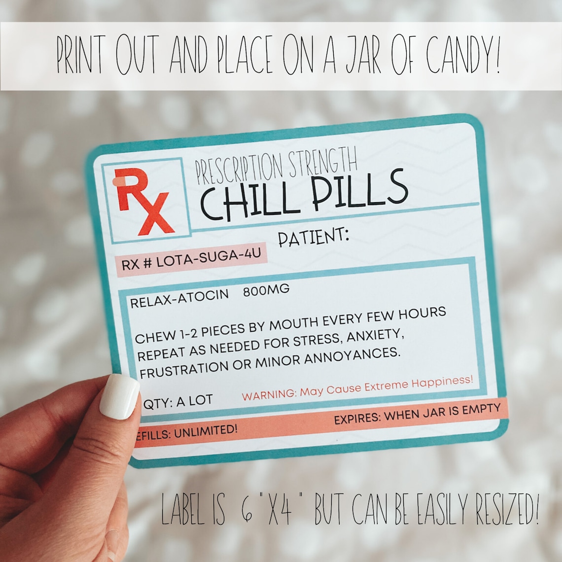 PRINTABLE Prescription Chill Pill Candy Jar Label Nursing Etsy Australia