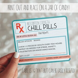 PRINTABLE Prescription Chill Pill Candy Jar Label | Nursing Home | CNA Appreciation | Marketing | Health Care Gift | CNA Week | Nurse's Week image 2