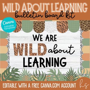 EDITIERBARE Wild Informationen über das Lernen Bulletin Board Kit | Zurück in der Schule | Dschungel Safari Thema | Grundschule | Lehrerin | Bearbeitbares Display Kit