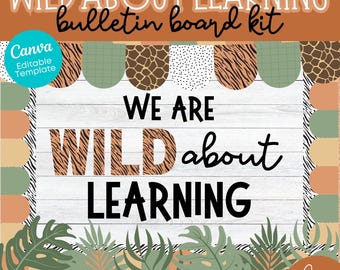 EDITABLE Wild About Learning Bulletin Board Kit | Back To School | Jungle Safari Theme | Elementary School | Teacher | Editable Display Kit