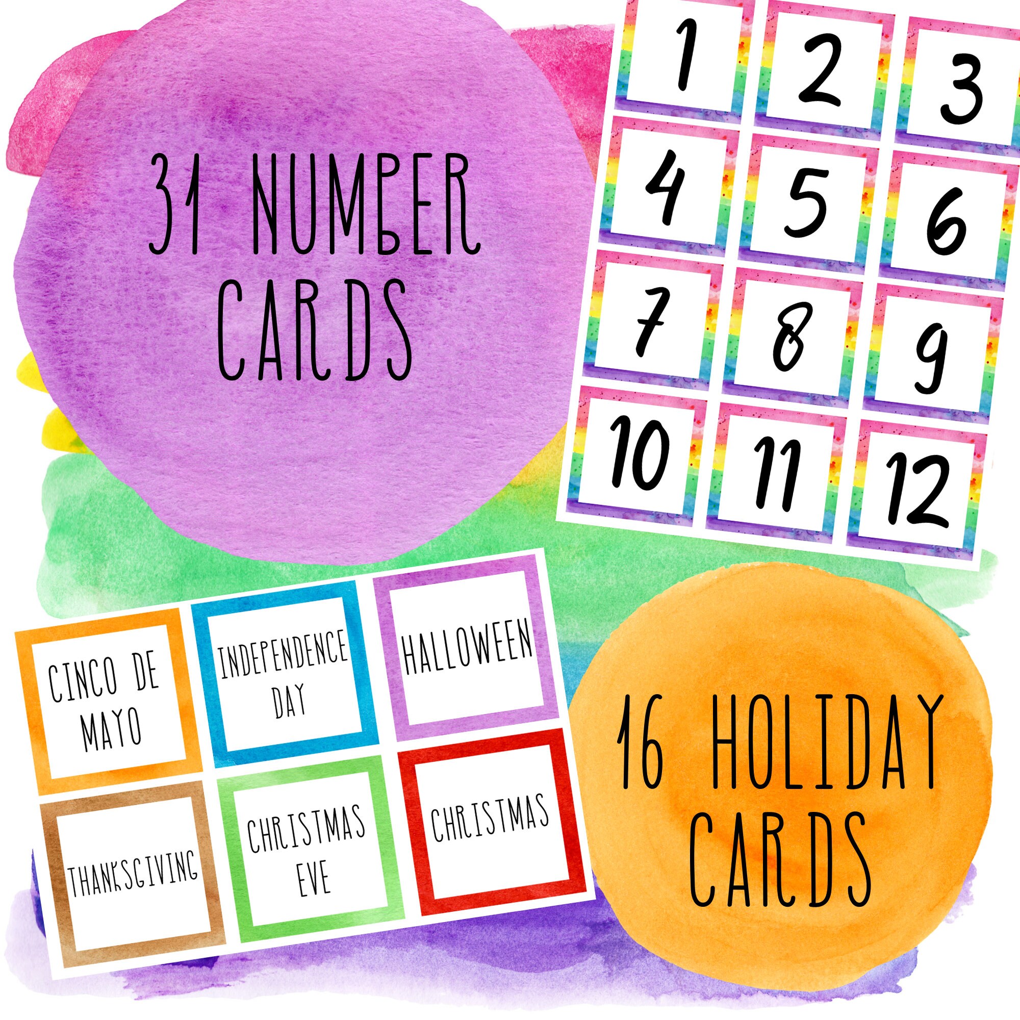 Printable classroom calendar pack watercolor rainbow etsy
