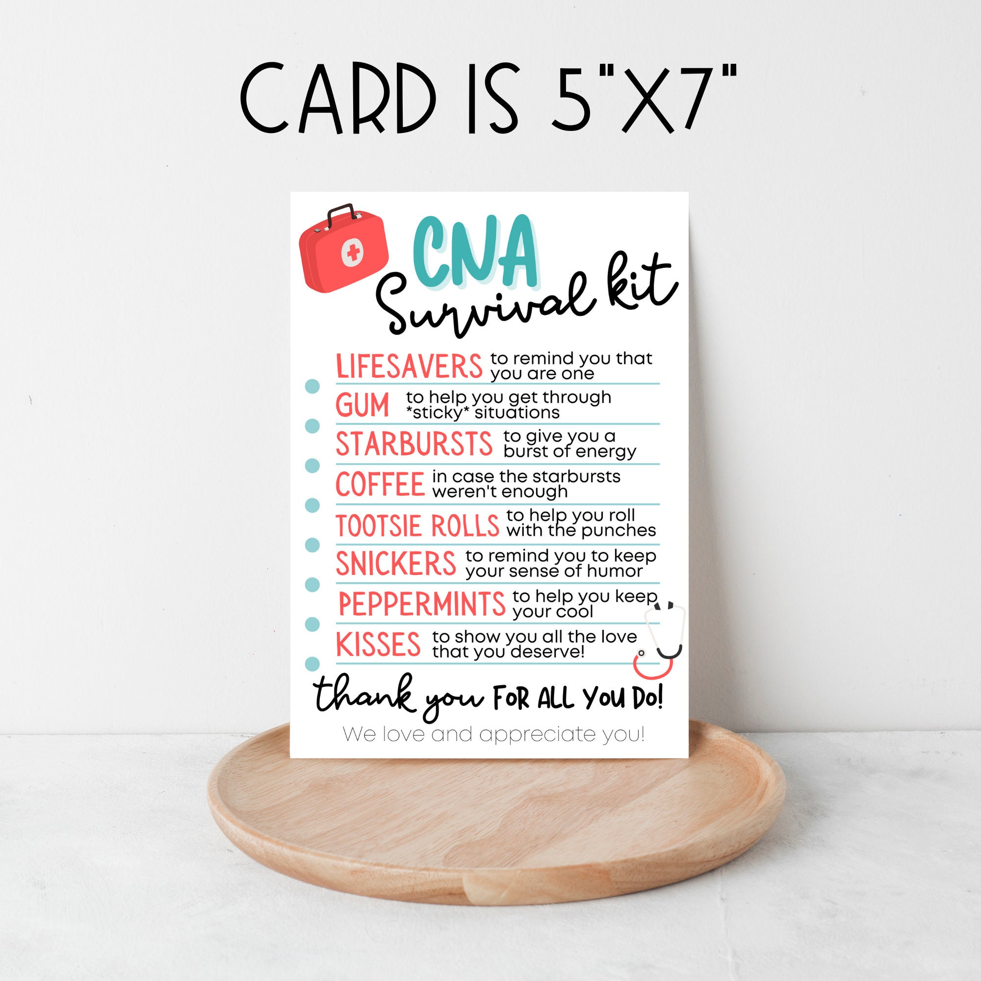 editable cna survival kit card | nursing home | nurse appreciation