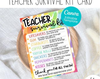 EDITABLE Teacher Survival Kit Card | Teacher Appreciation Week | Education | Teacher Gift | School Teacher Week | Teacher Survival Kit