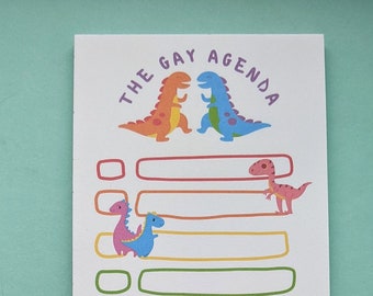 Gay Agenda | To-Do List | LGBT Funny Dinosaur Pun Tick List Pad