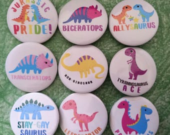 38mm LGBT Pride Dinosaur Pun Badges