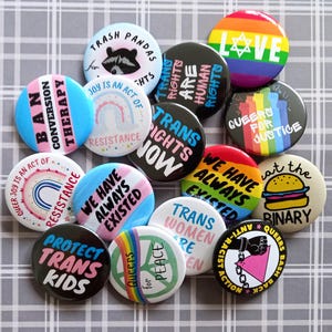 LGBT Protest Badges - 38mm - Queer History | Trans Rights | LGBT Rights | Anti-Racism Solidarity | Gay Pride | Queer Joy | Protect the Dolls