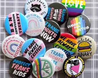 LGBT Protest Badges - 38mm - Queer History | Trans Rights | LGBT Rights | Anti-Racism Solidarity | Gay Pride | Queer Joy | Protect the Dolls