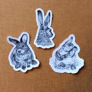 3 adesivi di carta fustellati a forma di coniglio / bianco e nero / 6 cm