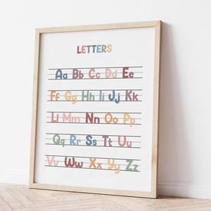 Póster de letras / Arte mural para la educación en el hogar / Decoración del aula / Imprimible de días / Ayuda a los niños a aprender las letras / Imprimible educativo / Alfabeto