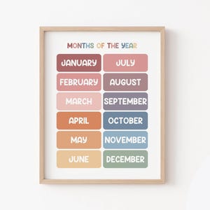 Meses del año para imprimir (descarga digital). Decoración educativa para la primera infancia.