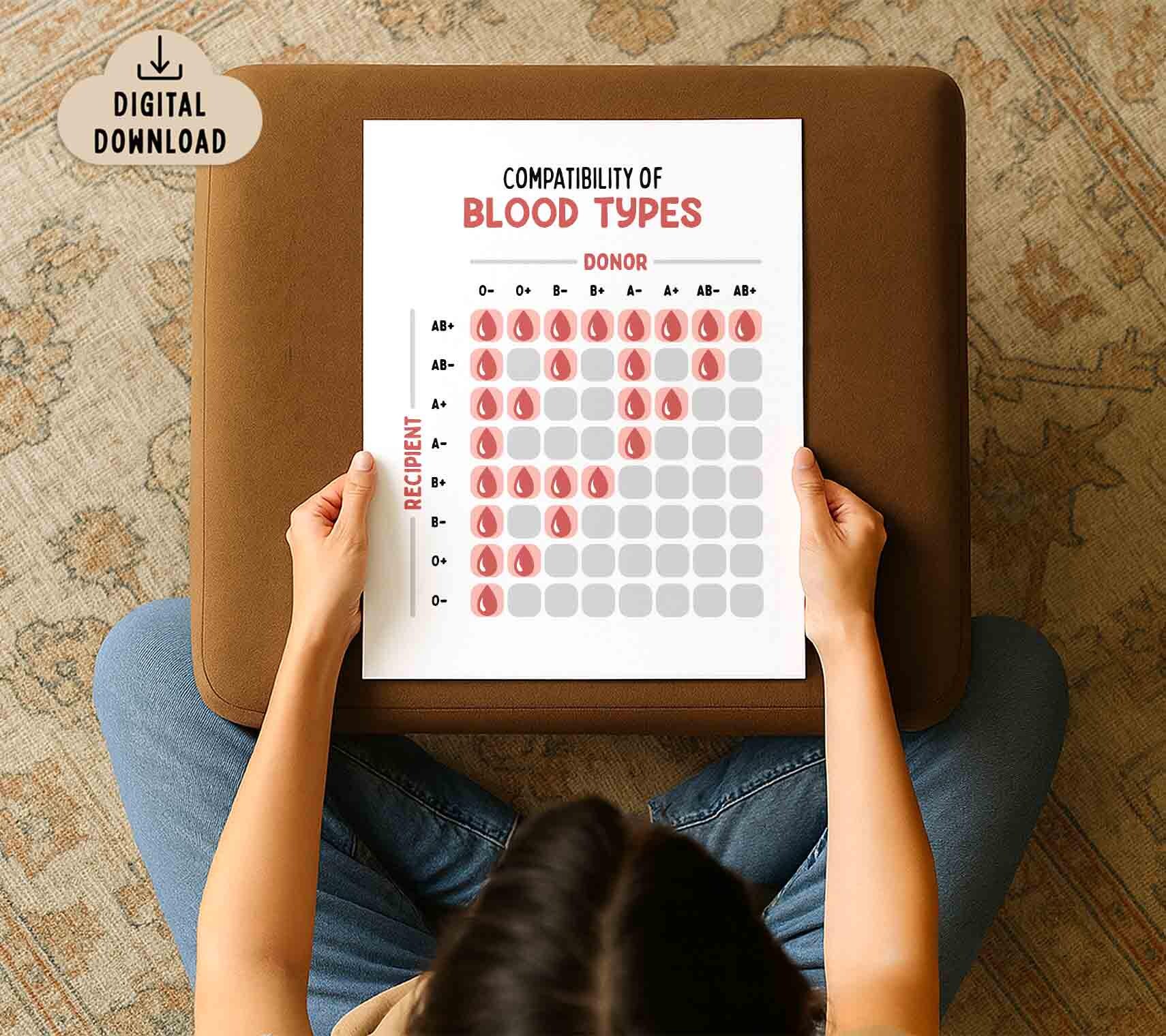 Basic Bloods Chart Blood Types Chart Printable Poster for Kids, BRIGHT Colors (digital ...