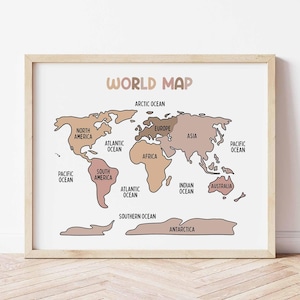 World Map Poster for Kids BOHO (Digital Download), Printable wall decor for classrooms, homeschool and playroom