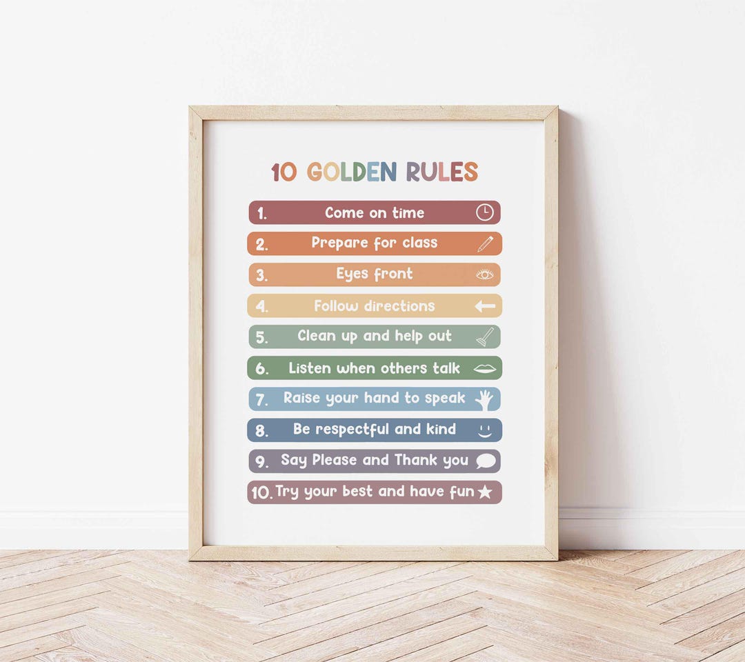 10 Golden Rules Printable Poster, Classroom & Homeschool Decor (digital ...