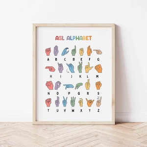 ASL Alphabet Poster BRIGHT | Homeschool Wall Art |  Classroom Decor | Deaf | Learn American Sign Language | Homeschool Chart | ASL Printable