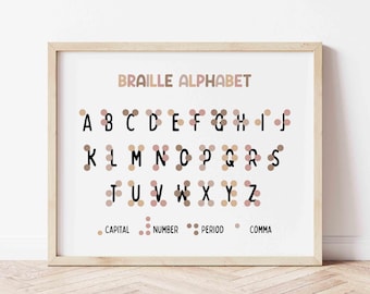 Braille Alphabet Poster BOHO colors | Homeschool Wall Art, Classroom Decor, Braille Letters, Braille Printable, Printable Braille Alphabet