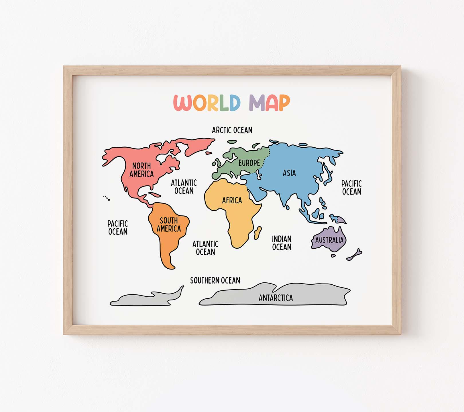 World Map Poster for Kids BRIGHT (digital Download), Printable Wall ...