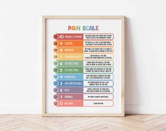 Pain Scale Chart Printable, BRIGHT Colors (Digital Download) Therapy Office Decor