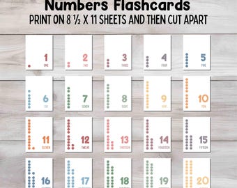 Tarjetas de números del 1 al 20 / Tarjetas para aprender a contar / Materiales preescolares / Tarjetas imprimibles de descarga instantánea / Aprende a contar hasta 20