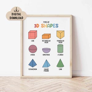 3D Shapes Poster BRIGHT (Digital Download) Preschool Printable, Classroom Decor