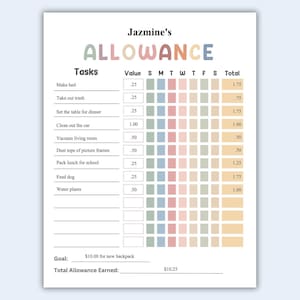 Tabla de asignaciones para niños / Descarga instantánea / Imprimible / Tabla de asignaciones y tareas / PDF editable / Rastreador de recompensas