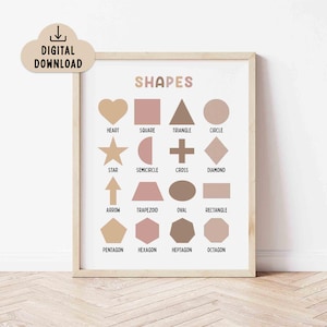 Shapes Poster, BOHO Colors (Digital Download) Classroom Decor, Early Learning Printable