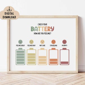 Battery Check Poster (Digital Download) Check your Battery Calming Corner Printable