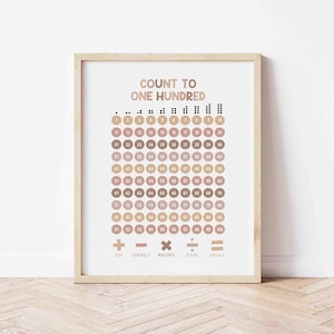 Count to 100 Poster BOHO | Homeschool Wall Art | Math Classroom Decor | Math Printable | Counting Print | Homeschool Math Chart, One Hundred