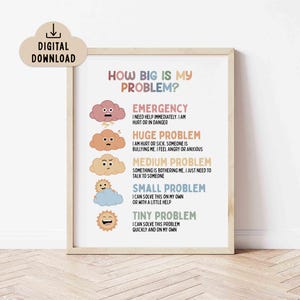 Pôster "Qual o tamanho do meu problema?", Pôster de terapia de saúde mental para crianças (Download digital)