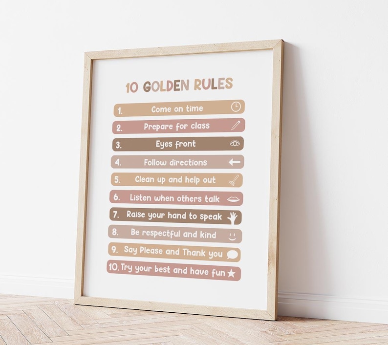 10 Golden Rules Printable Poster BOHO (digital Download) Classroom ...