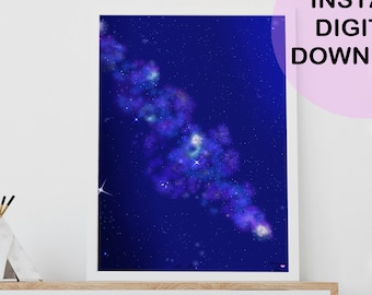 Lámina artística de galaxia, cielo nocturno, universo mágico (descarga digital)