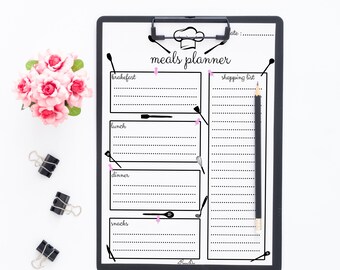 Planificateur de repas imprimable avec liste de courses, préparation de repas quotidienne, organisation de la cuisine, téléchargement numérique instantané