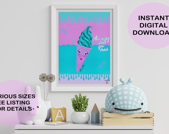 digital cute ice cream print,ice cream wall art,ice cream print,cute print,cute print for kids room,cute illustration,ice cream wall decor