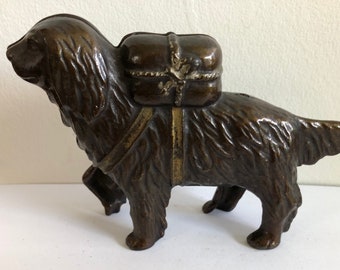 c. 1905-1930&#39;s A.C. Williams &quot;St. Bernard W/ Pack (Small)&quot; Cast Iron Still Bank