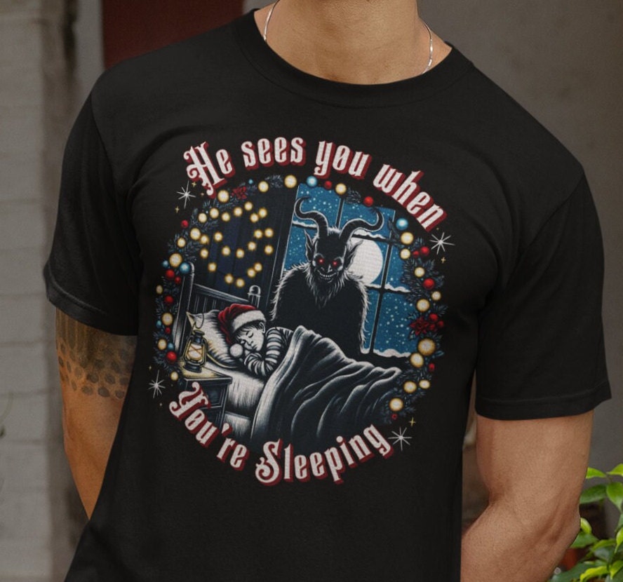 Krampus He Sees You Ugly Christmas Shirt, Vintage Horror Christmas Shirt, Dark Christmas, Christmas Gothic T-Shirt, Krampus Christmas Gift