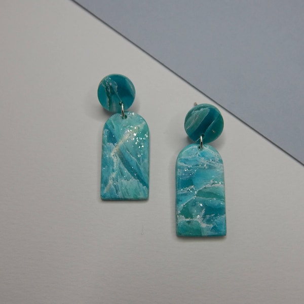 Ocean Breeze - Small Arch Dangle - Polymer Clay Statement Earrings