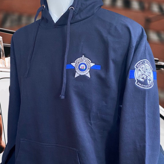 Chicago Police Blue Line Saint Michael Hoodie - Etsy Canada