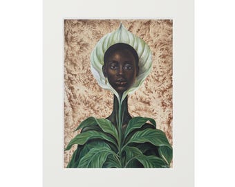 Botanical Black Woman Fine Art Print | Passepartout Paper Frame
