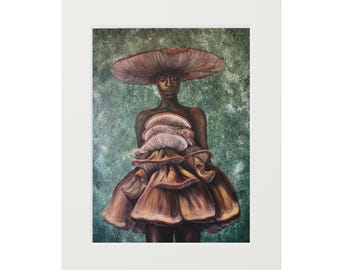 Mushroom Woman Fine Art Print Passepartout Paper Frame