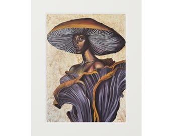 Chantrelle Mushroom Woman Fine Art Print | Passepartout Paper Frame