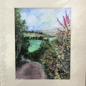 Dipinto originale di Devon, Inghilterra, in acquerelli. Pittura di paesaggio