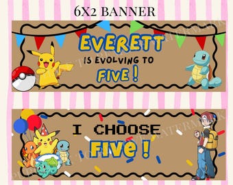 Pancarta de cumpleaños de Pokémon / Nombre personalizado, 6 x 2 pies, imprimible (descarga digital)