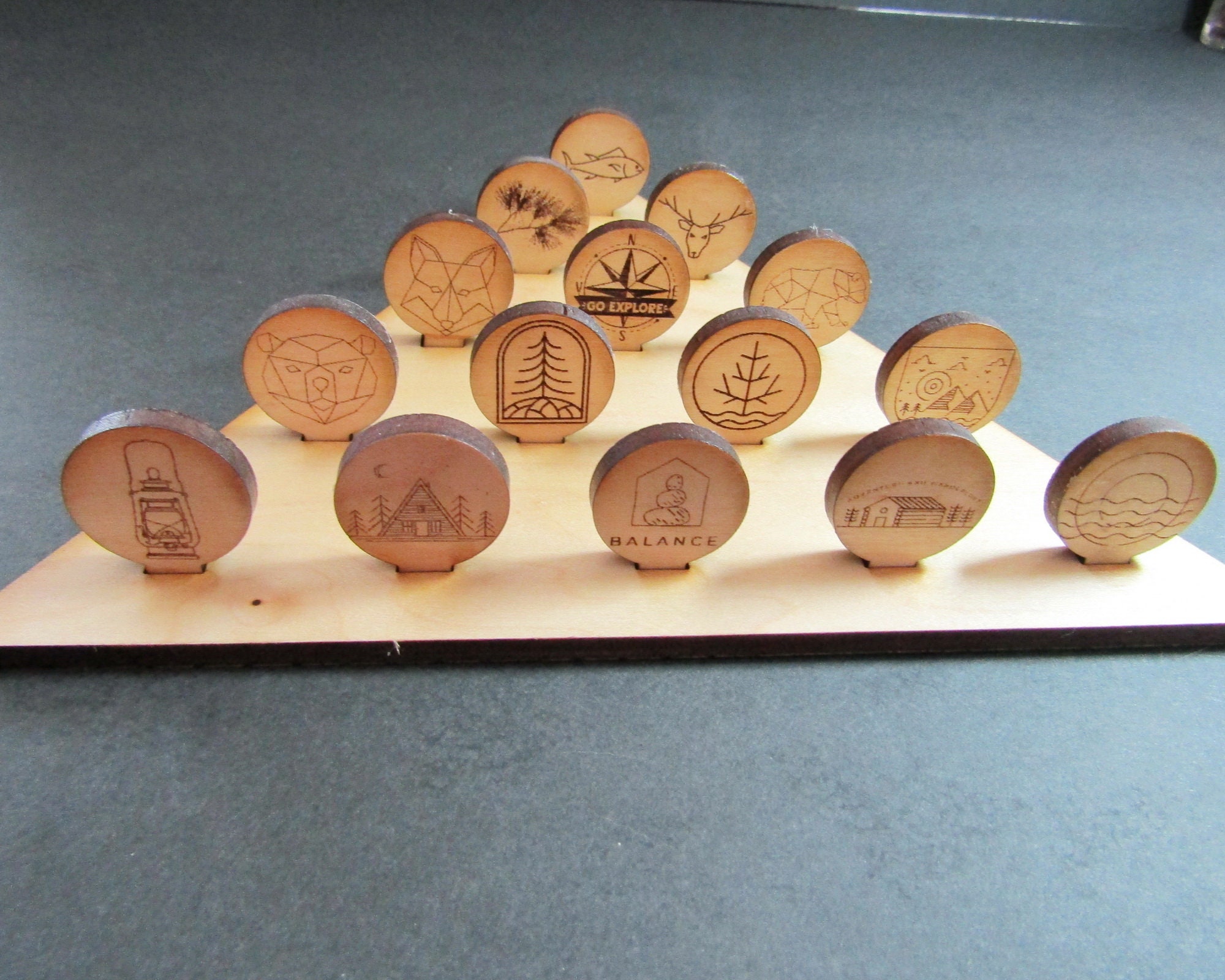 Triangle Peg Solitaire Wood Game Board With Engraved Pegs Etsy Canada