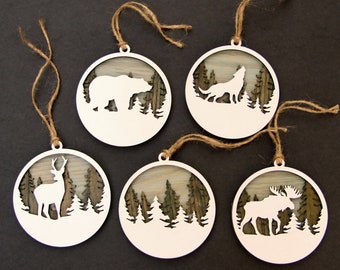 3D Layered Christmas Ornament Laser Cut Wilderness Animal Woodland White