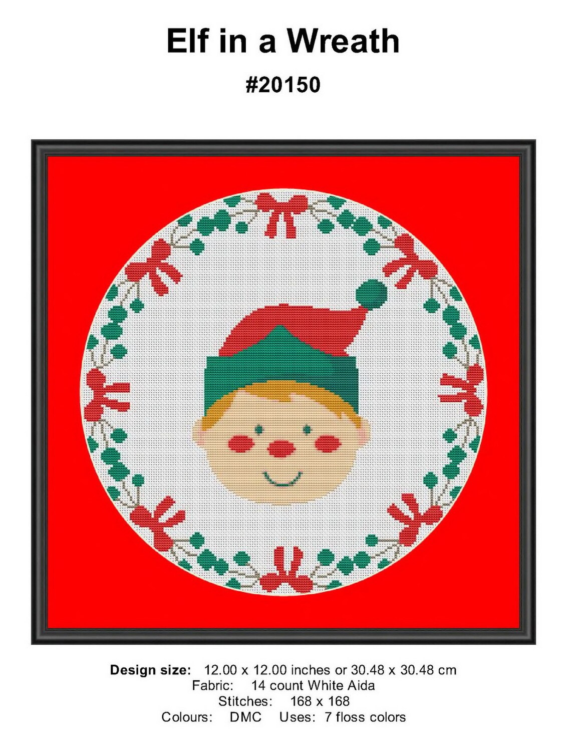 Christmas Elf in Wreath Counted Cross Stitch Pattern PDF Chart  Etsy