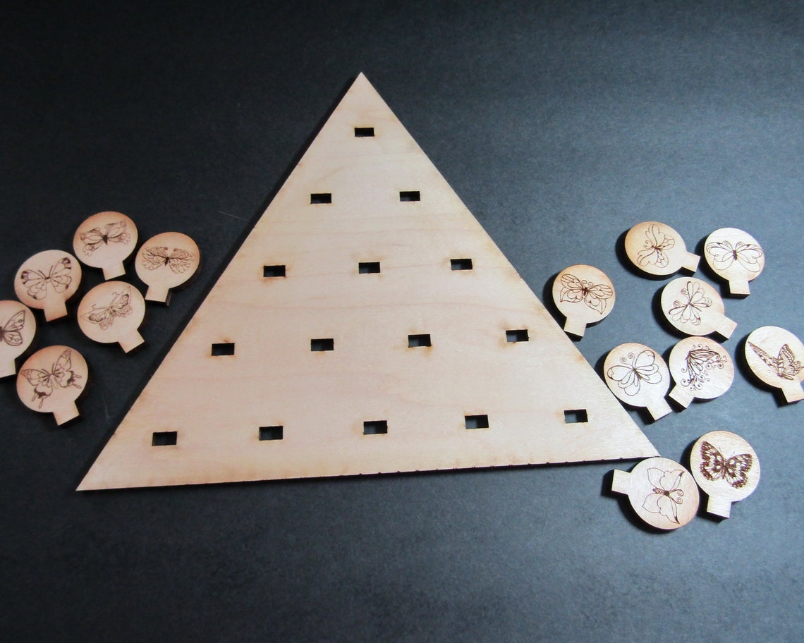 Triangle Peg Solitaire Wood Game Board With Engraved Pegs Etsy Canada