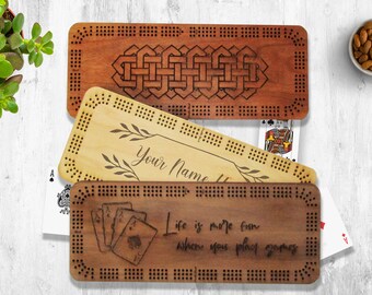 Wooden Cribbage Board Game Board Engraved Laser Cut Cherry Walnut or Pine Personalized Celtic Card Game Customize